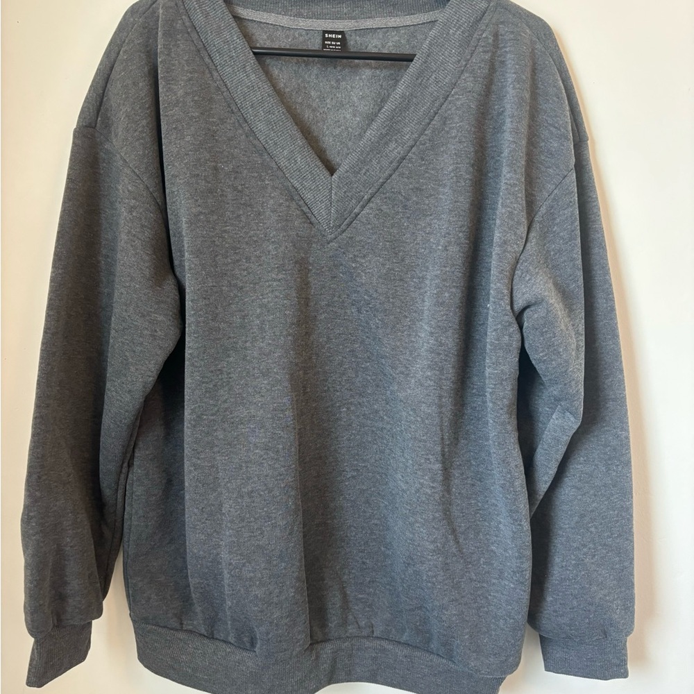 SHEIN Gray V-Neck Knit Sweater